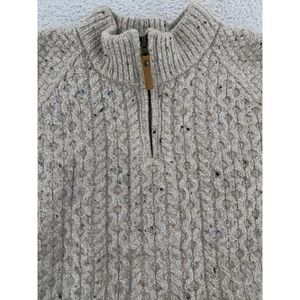 Aran Sweater Market 1/4 Zip XXS Beige 100% Merino Wool Ireland Cable Knit Womens